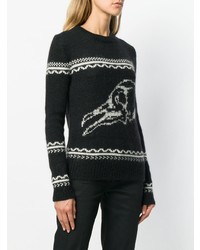 schwarzer und weißer bedruckter Pullover mit einem Rundhalsausschnitt von Saint Laurent