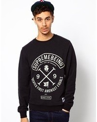 schwarzer und weißer bedruckter Pullover mit einem Rundhalsausschnitt von Supreme Being