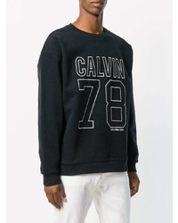 schwarzer und weißer bedruckter Pullover mit einem Rundhalsausschnitt von Calvin Klein Jeans