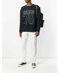 schwarzer und weißer bedruckter Pullover mit einem Rundhalsausschnitt von Calvin Klein Jeans