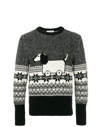 schwarzer und weißer bedruckter Pullover mit einem Rundhalsausschnitt von Thom Browne