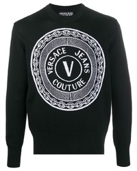 schwarzer und weißer bedruckter Pullover mit einem Rundhalsausschnitt von VERSACE JEANS COUTURE