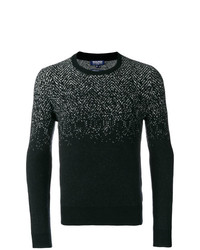 schwarzer und weißer bedruckter Pullover mit einem Rundhalsausschnitt von Woolrich