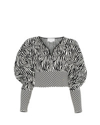 schwarzer und weißer bedruckter Pullover mit einem V-Ausschnitt von Esteban Cortazar