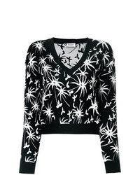 schwarzer und weißer bedruckter Pullover mit einem V-Ausschnitt von Lanvin