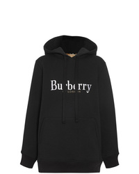 schwarzer und weißer bedruckter Pullover mit einer Kapuze von Burberry