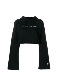 schwarzer und weißer bedruckter Pullover mit einer Kapuze von Chiara Ferragni