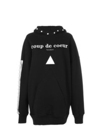 schwarzer und weißer bedruckter Pullover mit einer Kapuze von Coup De Coeur