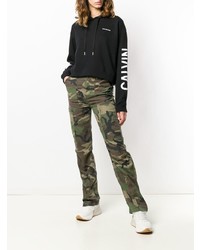 schwarzer und weißer bedruckter Pullover mit einer Kapuze von Calvin Klein Jeans