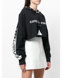 schwarzer und weißer bedruckter Pullover mit einer Kapuze von Coup De Coeur
