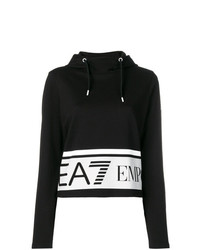 schwarzer und weißer bedruckter Pullover mit einer Kapuze von Ea7 Emporio Armani
