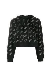 schwarzer und weißer bedruckter Pullover mit einer Kapuze von Gcds
