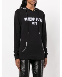 schwarzer und weißer bedruckter Pullover mit einer Kapuze von Philipp Plein