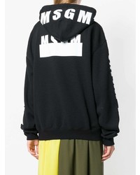 schwarzer und weißer bedruckter Pullover mit einer Kapuze von MSGM