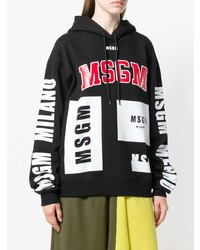 schwarzer und weißer bedruckter Pullover mit einer Kapuze von MSGM