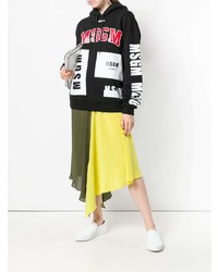 schwarzer und weißer bedruckter Pullover mit einer Kapuze von MSGM