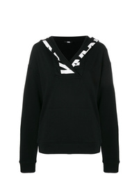 schwarzer und weißer bedruckter Pullover mit einer Kapuze von Karl Lagerfeld