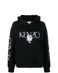 schwarzer und weißer bedruckter Pullover mit einer Kapuze von Kenzo