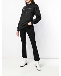 schwarzer und weißer bedruckter Pullover mit einer Kapuze von Helmut Lang
