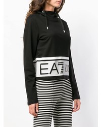 schwarzer und weißer bedruckter Pullover mit einer Kapuze von Ea7 Emporio Armani