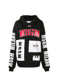 schwarzer und weißer bedruckter Pullover mit einer Kapuze von MSGM