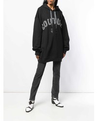 schwarzer und weißer bedruckter Pullover mit einer Kapuze von Forte Dei Marmi Couture