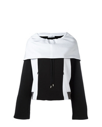 schwarzer und weißer bedruckter Pullover mit einer Kapuze von Paco Rabanne