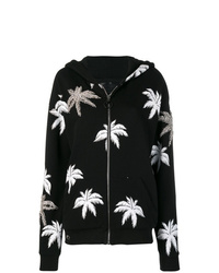 schwarzer und weißer bedruckter Pullover mit einer Kapuze von Philipp Plein