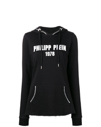 schwarzer und weißer bedruckter Pullover mit einer Kapuze von Philipp Plein