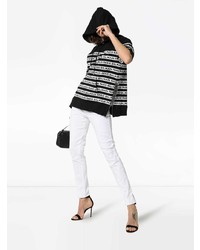 schwarzer und weißer bedruckter Pullover mit einer Kapuze von Balmain