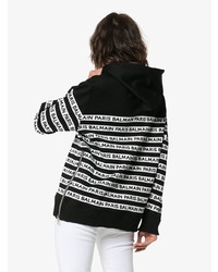 schwarzer und weißer bedruckter Pullover mit einer Kapuze von Balmain