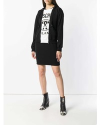 schwarzer und weißer bedruckter Pullover mit einer Kapuze von Moschino