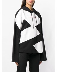 schwarzer und weißer bedruckter Pullover mit einer Kapuze von Damir Doma