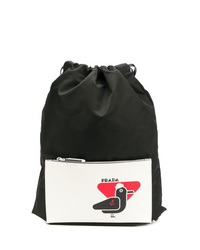 schwarzer und weißer bedruckter Rucksack von Prada