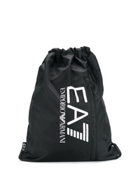 schwarzer und weißer bedruckter Segeltuch Rucksack von Ea7 Emporio Armani