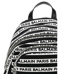 schwarzer und weißer bedruckter Segeltuch Rucksack von Balmain