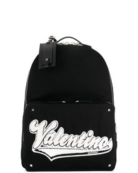 schwarzer und weißer bedruckter Segeltuch Rucksack von Valentino
