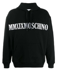 schwarzer und weißer bestickter Pullover mit einem Kapuze von Moschino