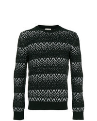 schwarzer und weißer bestickter Pullover mit einem Rundhalsausschnitt