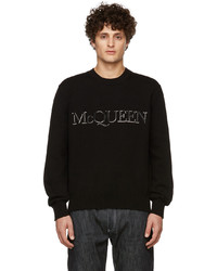 schwarzer und weißer bestickter Pullover mit einem Rundhalsausschnitt von Alexander McQueen