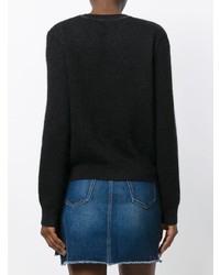 schwarzer und weißer bestickter Pullover mit einem Rundhalsausschnitt von Saint Laurent