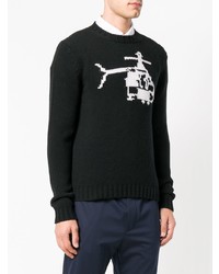 schwarzer und weißer bestickter Pullover mit einem Rundhalsausschnitt von Moncler