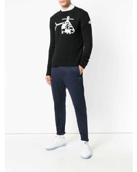 schwarzer und weißer bestickter Pullover mit einem Rundhalsausschnitt von Moncler