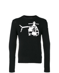 schwarzer und weißer bestickter Pullover mit einem Rundhalsausschnitt von Moncler