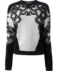 schwarzer und weißer bestickter Pullover mit einem Rundhalsausschnitt von Roberto Cavalli
