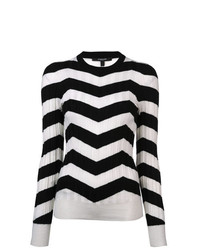 schwarzer und weißer Pullover mit einem Rundhalsausschnitt mit Chevron-Muster von Derek Lam