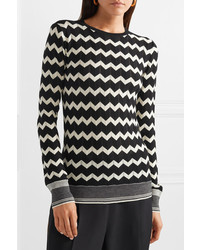 schwarzer und weißer Pullover mit einem Rundhalsausschnitt mit Chevron-Muster von Stella McCartney