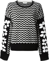 schwarzer und weißer Pullover mit einem Rundhalsausschnitt mit Chevron-Muster von Issa