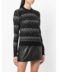 schwarzer und weißer Pullover mit einem Rundhalsausschnitt mit Chevron-Muster von Saint Laurent