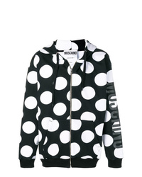 schwarzer und weißer gepunkteter Pullover mit einem Kapuze